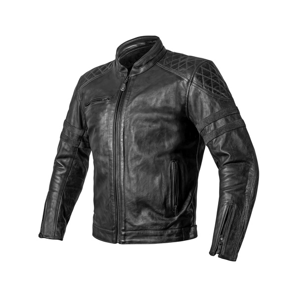 Mens black leather jacket isolated on white background. Ghost mannequin photography - Photo, Image
