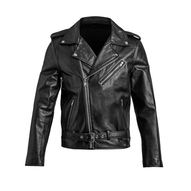 Mens black leather jacket isolated on white background. Ghost mannequin photography - Photo, Image