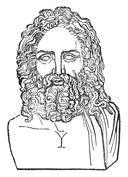 In this image a Head of Olympian Zeus, vintage line drawing or engraving illustration. - Vector, Image