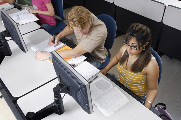 Estudiantes multiétnicos en laboratorio de informática
 - Foto, imagen