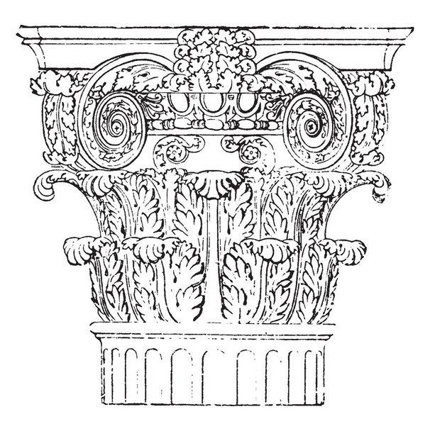 Capital compuesta, el orden romano fue el resultado del intento, de hecho una versión algo libre, dibujo de línea vintage o ilustración de grabado
. - Vector, Imagen
