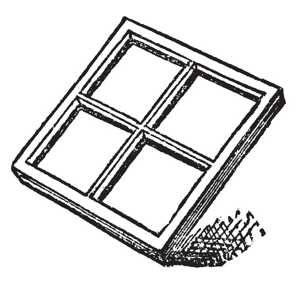 Φύλλου, στο οποίο καθορίζονται τα πλακάκια του γυαλιού, πλαίσιο για να κρατήσει τα παράθυρα, στυλ των υαλοπινάκων είναι τεχνικά, vintage γραμμή σχεδίασης ή χαρακτική εικονογράφηση. - Διάνυσμα, εικόνα