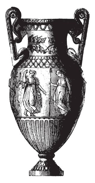 Amphora jest Grecian wazon z dwoma uchwytami, często postrzegane na medale, vintage rysowania linii lub Grawerowanie ilustracja. - Wektor, obraz