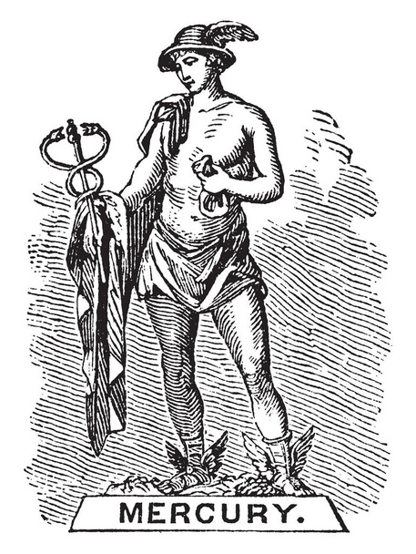 An ancient sculpture of mercury of the Roman Mythos, or Hermes of the Greek Pantheon, vintage line drawing or engraving illustration. - Vector, Image