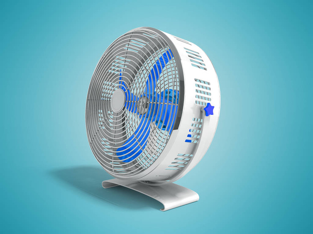 Сучасний синій металевий вентилятор для холодильних кімнат прямий вид 3d рендерингу на синьому фоні з тіні
 - Фото, зображення