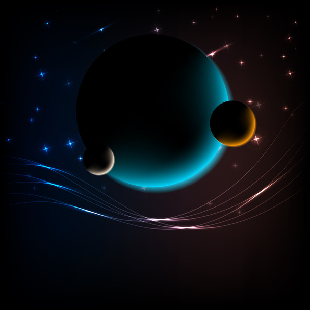 ruimte achtergrond met 3 planeten en ruimte voor tekst - Vector, afbeelding