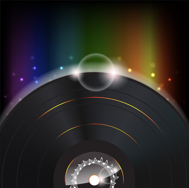 Музыкальный фон с блестящей виниловой пластиной
 - Вектор,изображение