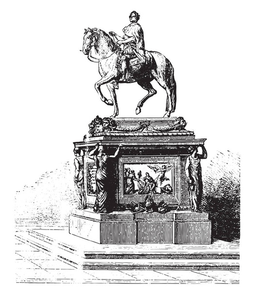 Statue de Louis XV, Bouchardon, érigée sur la place de la Concorde, illustration gravée vintage. encyclopédie industrielle E.-O. Lami - 1875
 - Vecteur, image