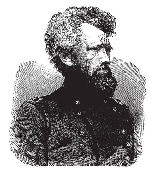 General Robert H. Milroy, 1816-1890, he was a lawyer, judge, and a union army general in the American civil war, vintage line drawing or engraving illustration - Vector, Image