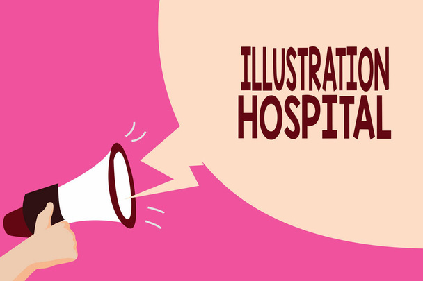 Uwaga piśmie Wyświetlono ilustracja szpitala. Biznesowe zdjęcie prezentujący unikatowy stosowane sztuki z instytucji medycznych i praktyki - Zdjęcie, obraz