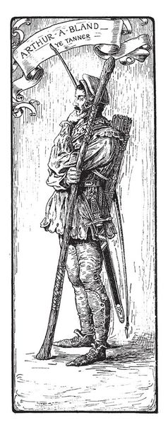 Arthur Bland, tato scéna ukazuje voják stojící hluboko v myšlení, a Arthur-A-Bland je napsáno nad jeho hlavu, vintage kreslení čar nebo gravírování obrázku - Vektor, obrázek