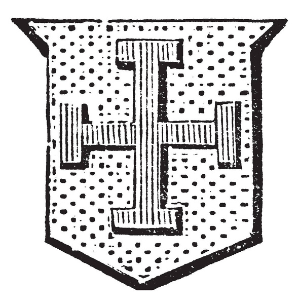 Cross Potent also known as a crutch cross, vintage line drawing or engraving illustration. - Vector, Image