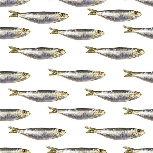 Side view anchovies group motif seamless pattern design - Φωτογραφία, εικόνα