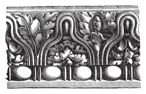 Ρωμαϊκή γείσο, Ornamented κορνίζα με μαργαριτάρι χάντρες, το τεράστιο χαρακτήρα της ρωμαϊκής αρχιτεκτονικής, πιο άφθονη ίδια, εκλεκτής ποιότητας γραμμικό σχέδιο ή απεικόνιση χαρακτική. - Διάνυσμα, εικόνα