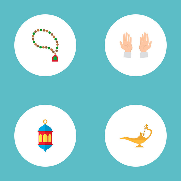 Készlet ikonok lapos stílusú szimbólumok vallás rózsafüzér iszlám, mécses, lámpa és más ikonok a webes mozgatható app logo tervezés. - Vektor, kép