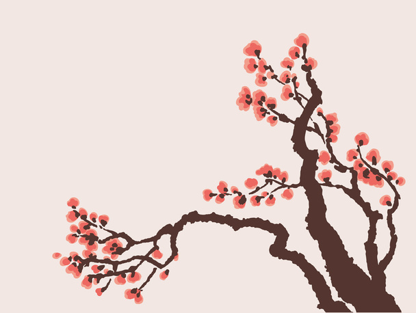 Fundo vetorial. Flores vermelhas no galho da árvore
 - Vetor, Imagem