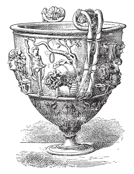 銀の花瓶, ヴィンテージ刻まれた図 - ベクター画像