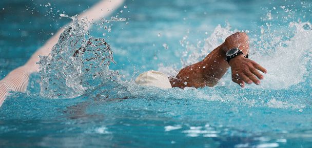 Uomo nuotatore nuoto strisciare in piscina
 - Foto, immagini
