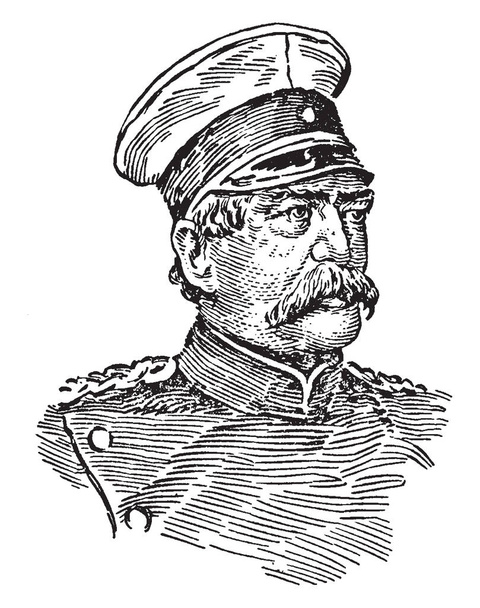 Otto von Bismark, 1815-1898, he was a Prussian statesman, first chancellor of the German empire from 1871 to 1890, and minister president of Prussia, vintage line drawing or engraving illustration - Vector, Image
