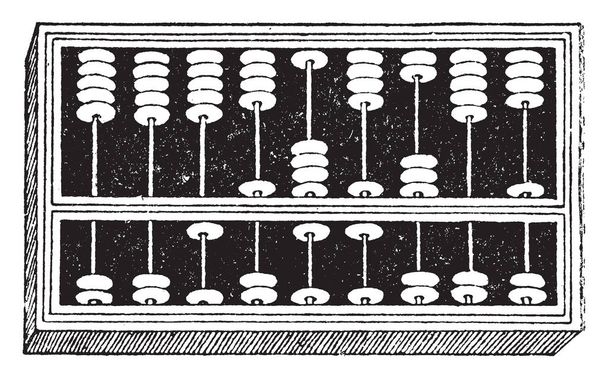 Ezen az ábrán képviseli Abacus, amely az ősi időkben a kiszámítása, vintage vonalas rajz vagy metszet illusztráció. - Vektor, kép