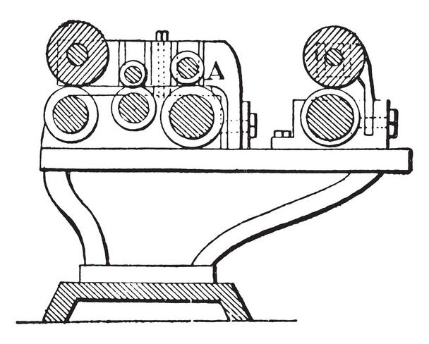 Distância entre os quais pode surgir um quinto cilindro, ilustração gravada vintage. enciclopédia industrial E.-O. Lami - 1875
 - Vetor, Imagem