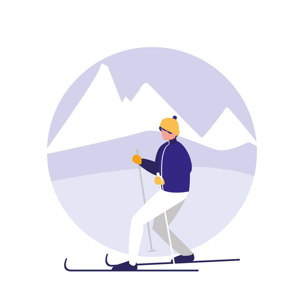 Mann übt Skifahren auf Eis Avatar Charakter - Vektor, Bild