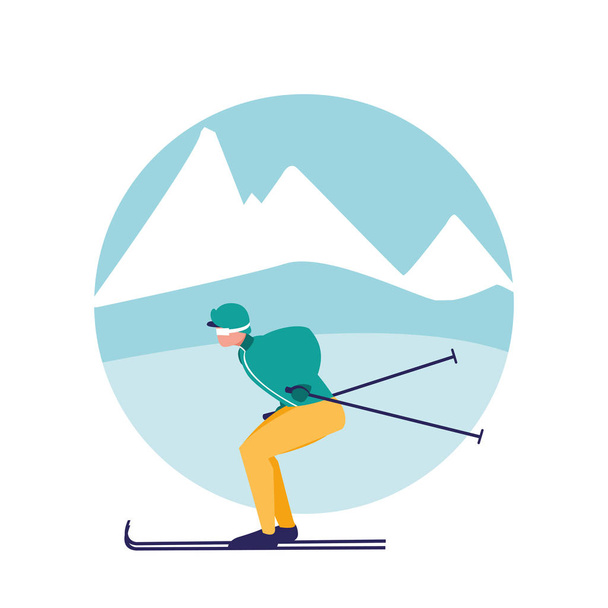hombre practicando esquí sobre hielo avatar carácter
 - Vector, imagen