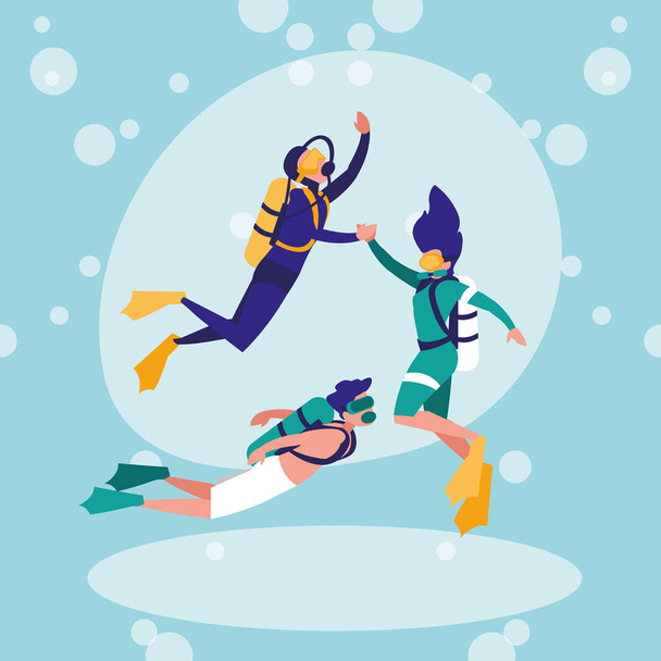 Skupina osoby praktikování potápění avatar znaků - Vektor, obrázek