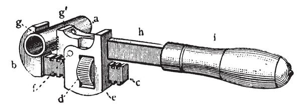 Esta ilustração representa Pipe Wrench com uma mandíbula móvel, desenho de linha vintage ou gravura ilustração
. - Vetor, Imagem