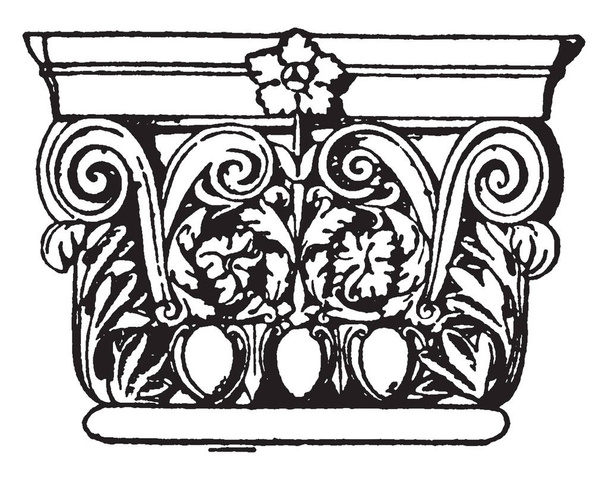 Tapa de pilastra romana, muestra una mayor variedad de diseño, arquitectura romana, capiteles de columnas, dibujo de línea vintage o ilustración de grabado
. - Vector, Imagen