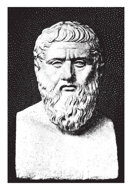 Plato, er war Philosoph im klassischen Griechenland und Gründer der Akademie in Athen, Vintage-Linienzeichnung oder Gravurillustration - Vektor, Bild