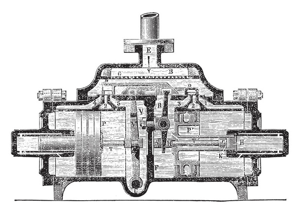 Κατά μήκος τομή, παλιάς χρονολογίας, χαραγμένο εικονογράφηση. Βιομηχανική Εγκυκλοπαίδεια ε.-O. Lami - 1875 - Διάνυσμα, εικόνα