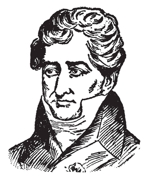 Georges Cuvier, 1769-1832, französischer Naturforscher und Zoologe, berühmt als Vater der Paläontologie, der Vintage-Linienzeichnung oder der Gravurillustration - Vektor, Bild