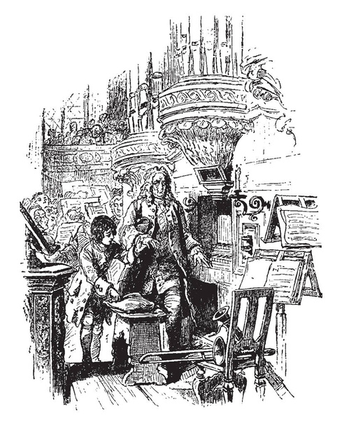 Джордж Фредерик Гендель (1685 - 1759) - музыкант и композитор, известный своими произведениями "Аталанта", а также операми, ораториями, гимнами и органными концертами, рисованием винтажных линий или гравировкой.
 - Вектор,изображение