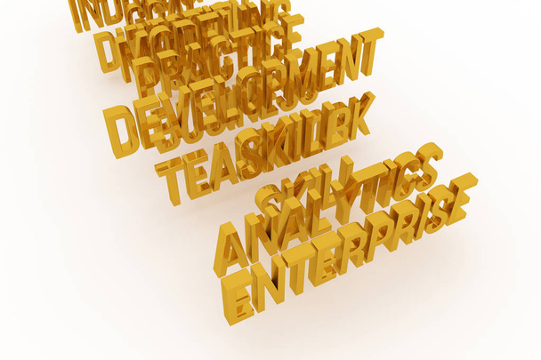 Enterprise & analytics, business conceptual golden 3D words. decorative & illustrations cgi typography. Good for design texture & background. - Photo, Image