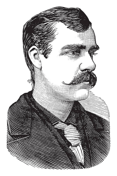 Чарльз Кортні, 1849-1920, він був американський весляр і гребний тренер від Союзу Спрінгс, Нью-Йорку, відомий як лицар ялина, vintage штриховий малюнок або ілюстрація гравіювання - Вектор, зображення