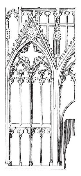 Wall Traceries es transepto de la catedral de Meaux, boceto detallado de las diversas plantillas, refinamiento excepcional, dibujo de línea vintage o ilustración de grabado
. - Vector, Imagen