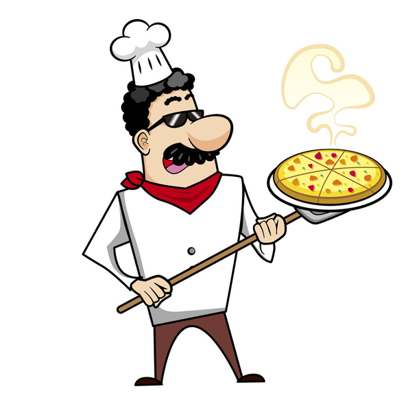 Cartoon chef-kok met pizza - Vector, afbeelding
