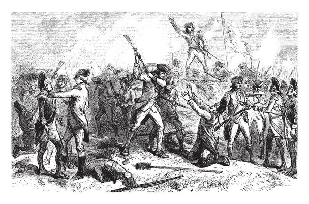die schlacht von bennington war eine schlacht des amerikanischen revolutionären krieges, vintage line drawing oder gravur illustration. - Vektor, Bild