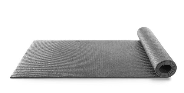 Esterilla de yoga negra sobre fondo blanco
 - Foto, Imagen