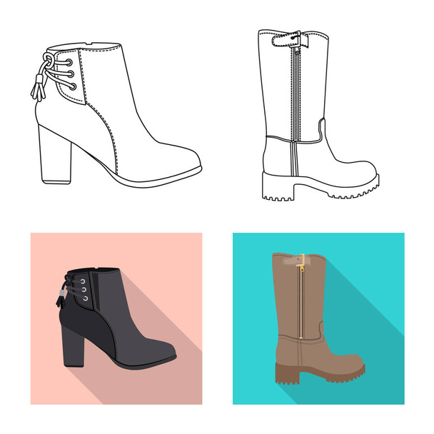 Vector illustration of footwear and woman sign. Set of footwear and foot stock symbol for web. - Vecteur, image