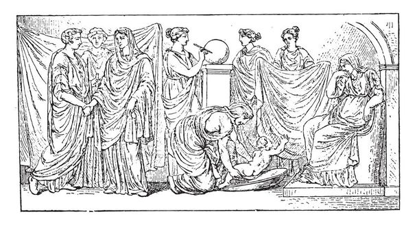 Horoskop (nach einem antiken Basrelief), gravierte Illustration - Vektor, Bild