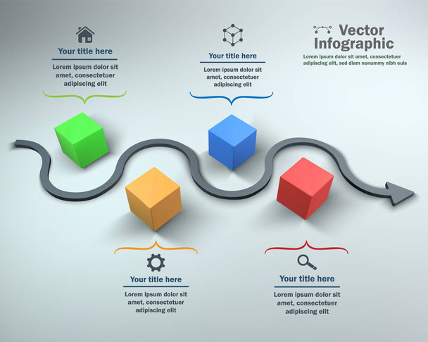 4 options, 3D vector infographic with boxes and arrow pat - Vector, Image