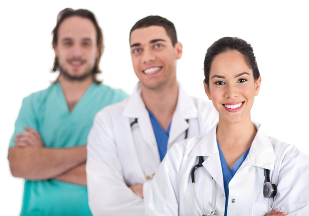 Portrait de trois médecins dans un hôpital
 - Photo, image