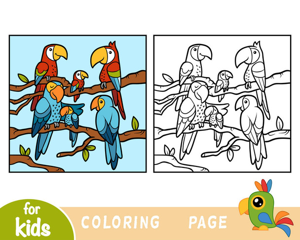 Раскраска для детей, Шесть попугаев
 - Вектор,изображение