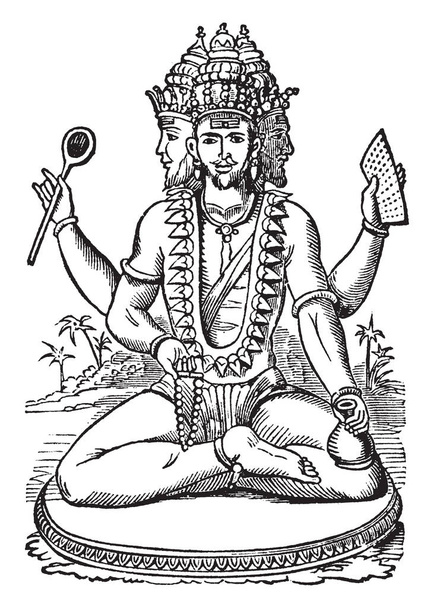 Uma estátua de Brahma em uma costa, desenho linha vintage ou gravura ilustração
. - Vetor, Imagem