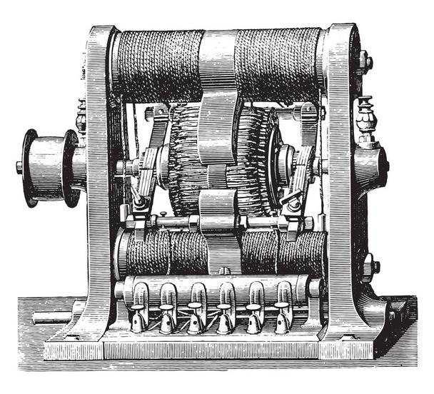 Machine double anneau Gram, illustration gravée vintage. encyclopédie industrielle E.-O. Lami - 1875
 - Vecteur, image