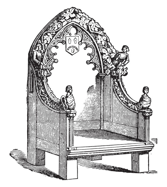 Sedia del XIV secolo, illustrazione incisa d'epoca. Enciclopedia Industriale E.-O. Lami - 1875
 - Vettoriali, immagini