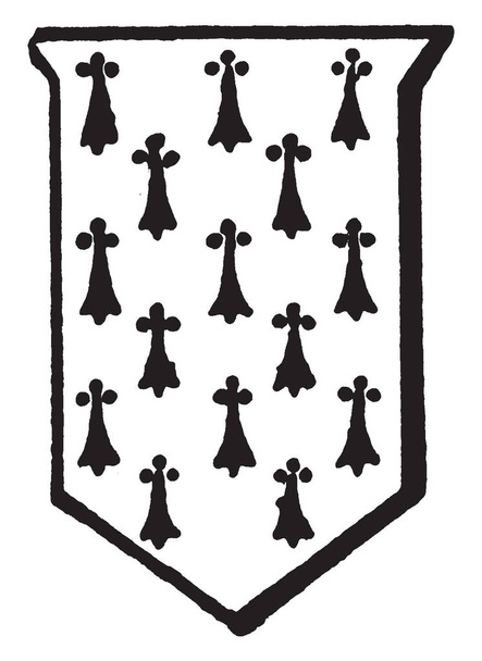 La piel del escudo de Ermine está representada por sable en negro, dibujo de línea vintage o ilustración de grabado
. - Vector, imagen