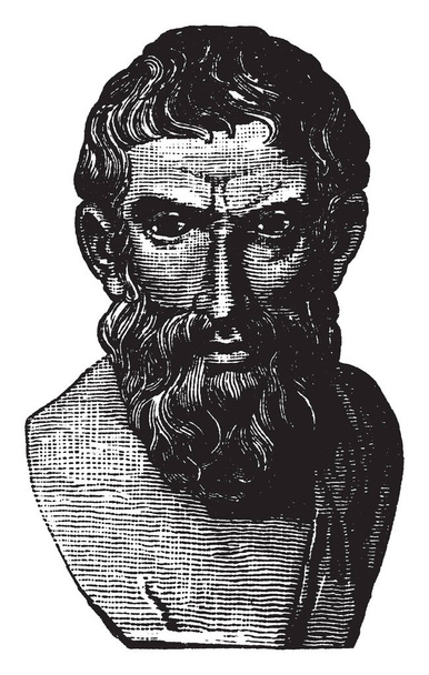 Epicurus, he was an ancient Greek philosopher and founder of the school of philosophy called Epicureanism, vintage line drawing or engraving illustration - Vector, Image
